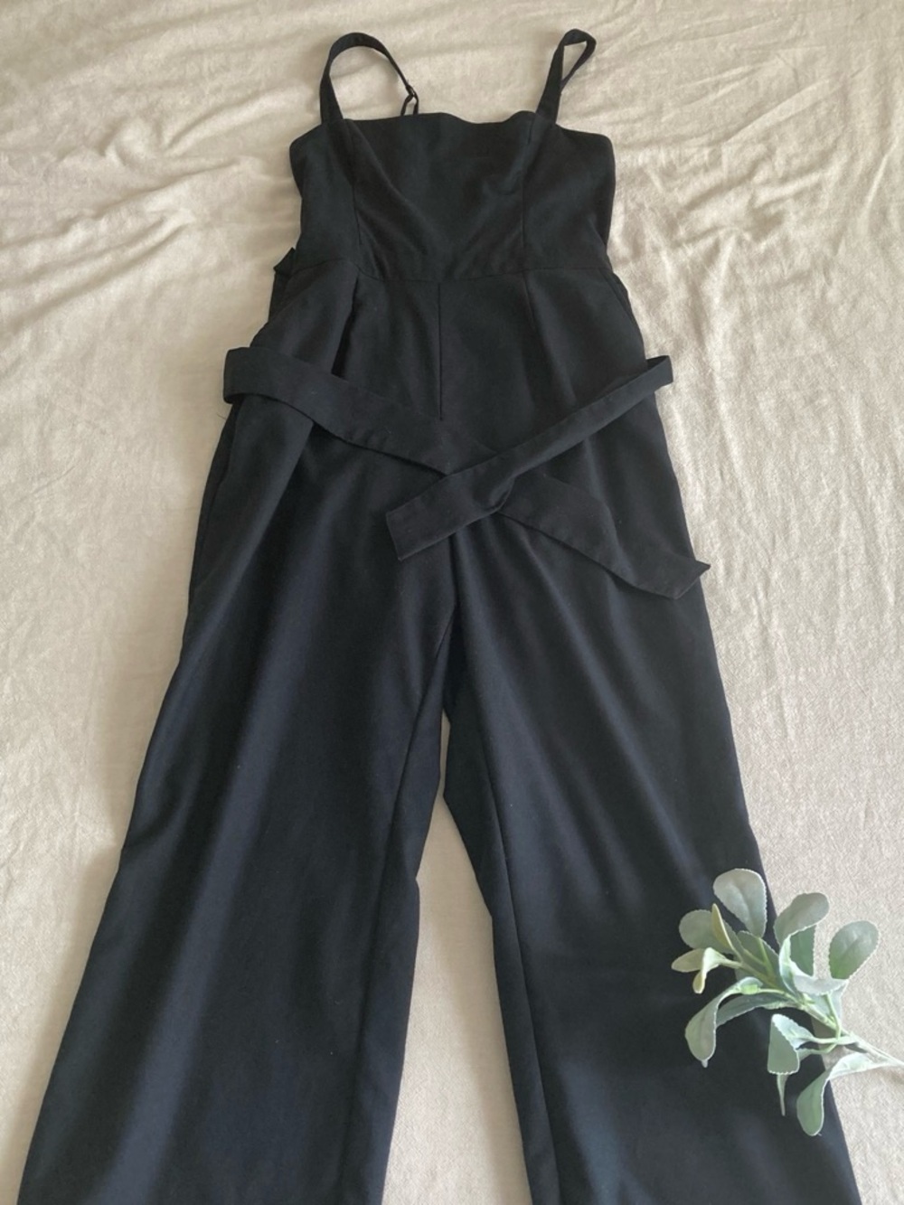 Abercrombie & Fitch Black Wide-Leg Strap Jumpsuit with Waist Tie